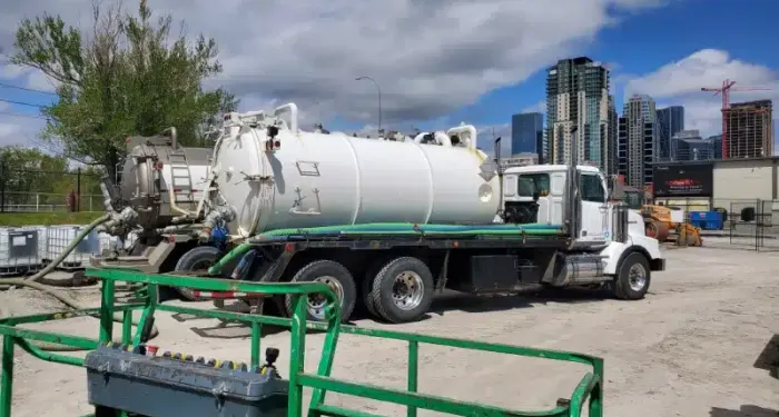 Vacuum truck at a commercial and industrial job site
